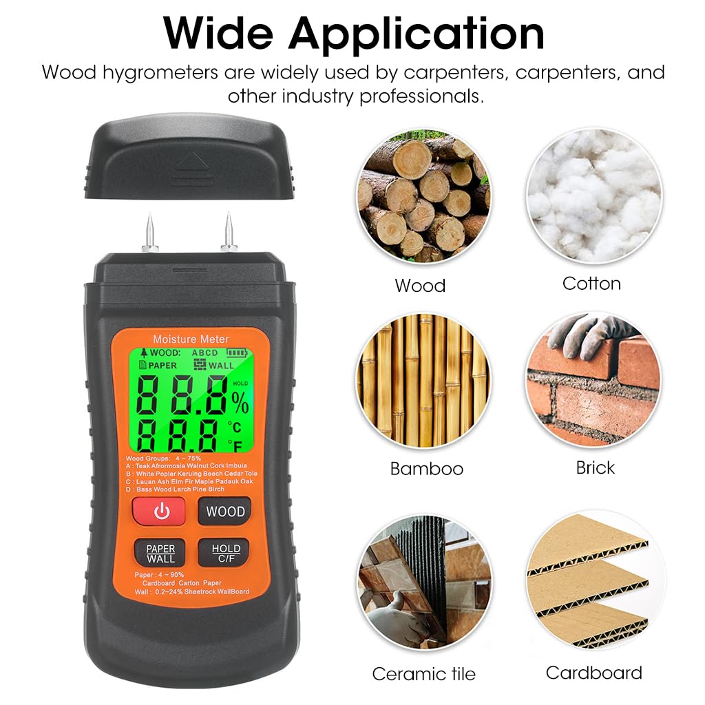 Wood Moisture meter 4-90 percentage Portable LCD AAA with Pins temperature Abron AG-3002W90 